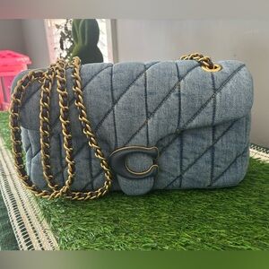 Coach Quilted Denim Crossbody Bag with Gold-Tone Chain - Blue tabby 26